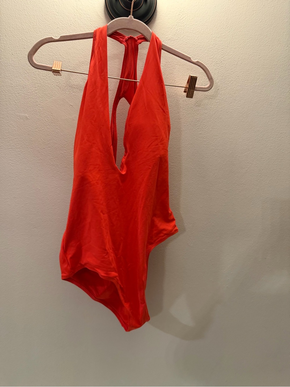 Zara Bright Orange Plunging Halter Cutout Back Bodysuit Sz L